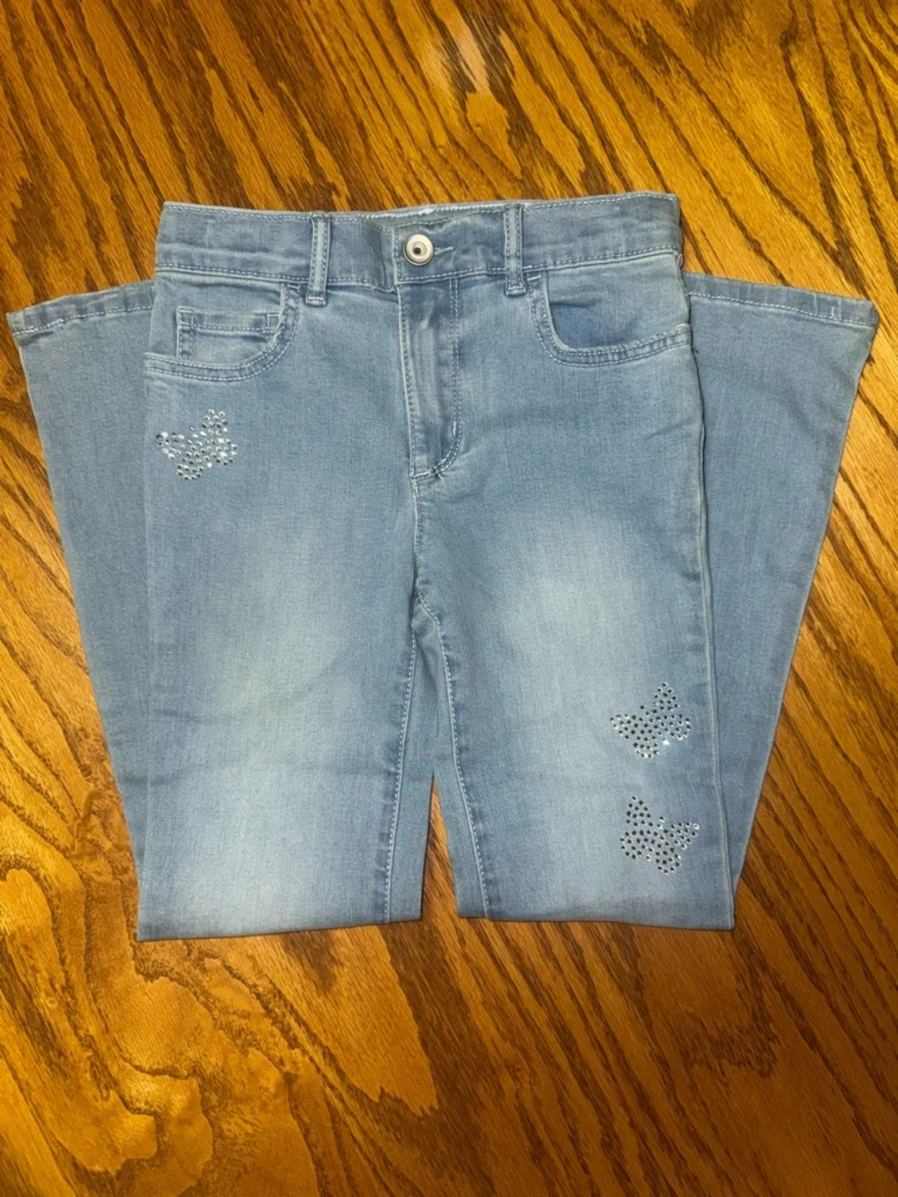 The Children's Place Light Blue Flare Jeans with Rhinestone Butterflies